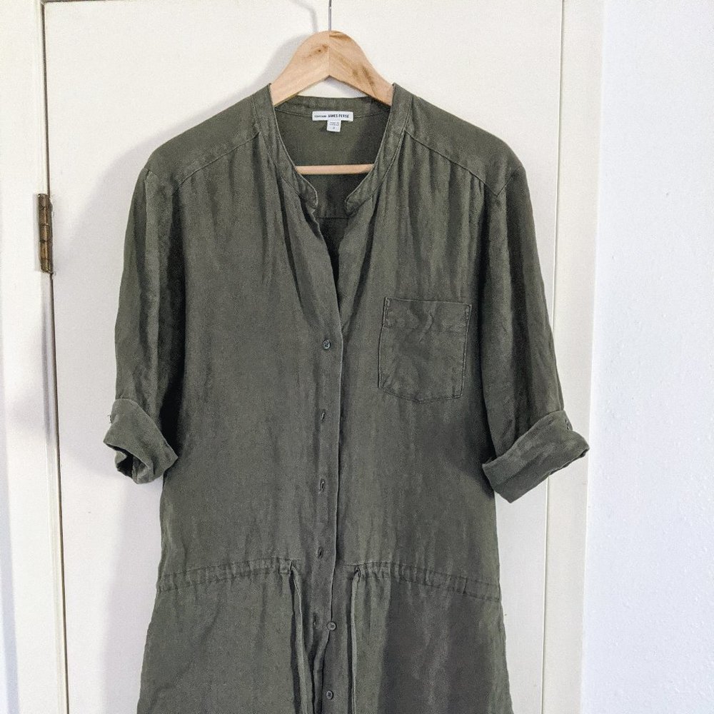James Perse Olive Green Linen Shirt Dress Size 2